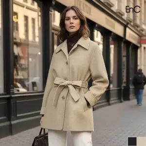 [ENC] 플랩카라 벨티드 하프코트 (ENJH34T02Y)