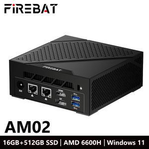 FIREBAT AM02 미니 소형 PC AMD Ryzen 5 6600H DDR5 16GB RAM 512GB SSD WIFI6 BT5.2 휴대용 데스크탑 컴퓨