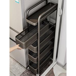 틈새 수납장 틈새선반 블랙 17cm 이동식 주방 철제 슬림선반 5단(댐핑)