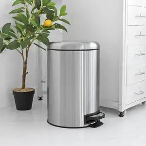무소음 클로징 고급스텐 12L 원형페달휴지통 밀폐커버 화장실 인테리어 쓰레기통 가정용 주방 사무실