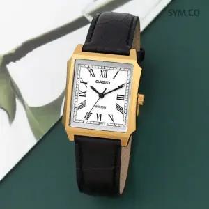 MTP-B190GL-7B 클래식 복고풍 스퀘어 화이트 다이얼 남자 가죽 손목시계c