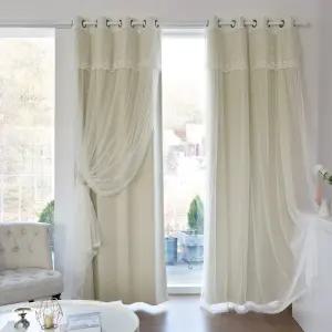 디망쉬 암막+레이스커튼 긴창 4장세트+커튼봉10자