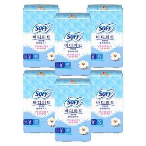 쏘피 바디피트 천연코튼 라이너 무향 롱 40매, 6개