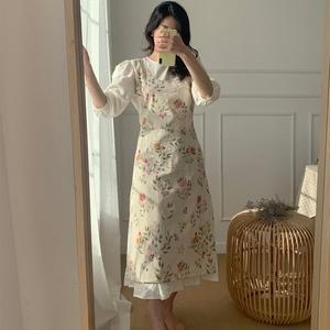 [한스갤러리] 린넨 플로리스트 카페 유치원 선생님 꽃꽂이 원피스 어린이집 앞치마