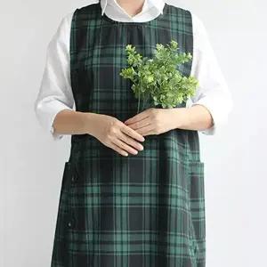 원피스형 그린체크 앞치마 어린이집 보육교사 선생님 (6컬러)