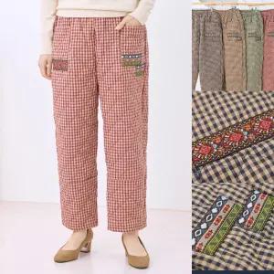 엄마옷 마미소 면 체크 솜 배기 바지 겨울 패딩 방한 누빔 기모 할머니 빅사이즈 40 70 마담 중년 여성 옷
