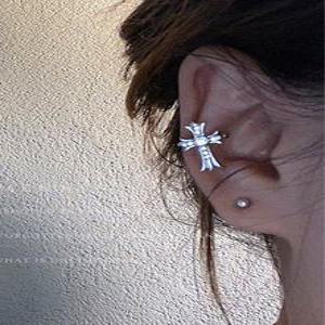 1시전당일) A-12 크롬 하트 십자가 귀찌 귀걸이 이어커프 안뚤은귀걸이