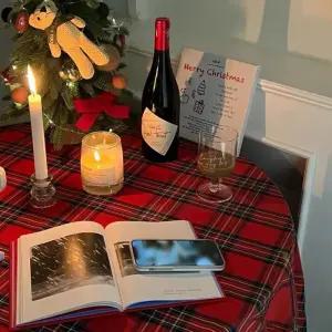 크리스마스 체크 테이블보 식탁보 원형 캠핑 홈파티 테이블 커버 덮개