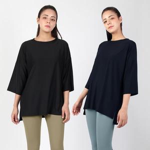 [조이할리]로라 루즈핏 필라테스 티셔츠 요가복 오버핏 7부 롱티 커버업 빅사이즈 반팔 긴팔