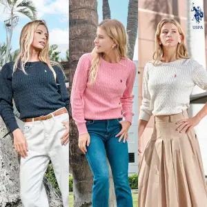 [런칭가 139000원] USPA 여성 코튼100 케이블 라운드니트 3종 (HUPS249201)