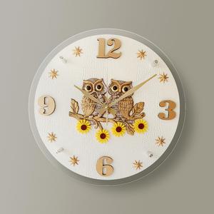 화이트 해바라기 부엉이 골드 거실 무소음 인테리어 벽시계