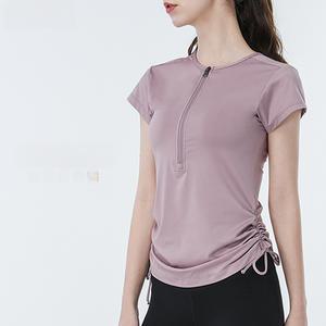 여자요가복 스포츠 반집업 헬스 상의 스트링 요가복 반팔 러닝 티셔츠 심쿵희망