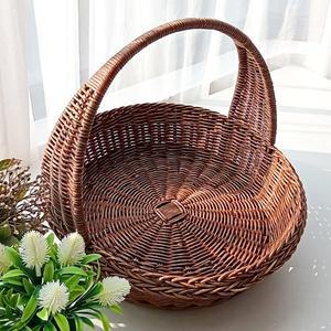 [메종인다라탄샵]고급 등나무 손잡이 원형 쟁반  라탄바구니 N016H 브라운