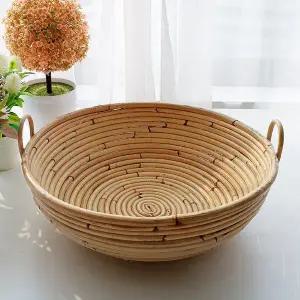 [메종인다라탄샵]등나무 내추럴 원형 손잡이 쟁반 접시 라탄 바구니 J096