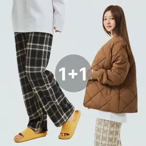 [1개+1개] 양털 체크 밴딩팬츠 남녀공용 커플 잠옷 파자마 일자 겨울 수면바지 6color