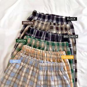 1개+1개 양털 체크 밴딩 와이드 팬츠 기모 여성바지