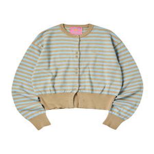 [COMONINOZ] W BUTTON STRIPE CARDIGAN [BEIGE]