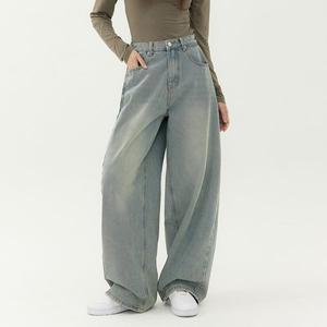 [진마니아] 연청 틴 남여공용 사이드 핀턱 벌룬핏 와이드 데님 팬츠