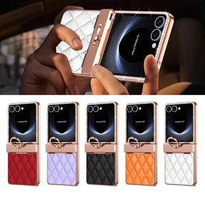 갤럭시 Z플립7 퀄팅 가죽 큐빅 링 거치대 힌지 케이스