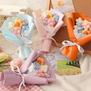 꽃다발 미니 뜨게 꽃 졸업 부케 결혼식 손님용 선물 원단 영원한 장식용 인공 발렌타인 데이