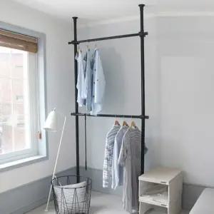 다용도걸이 부착 벽걸이 봉 천장 설치형 의류 행거 블랙화이트컬러행거 설치하기쉬운행거