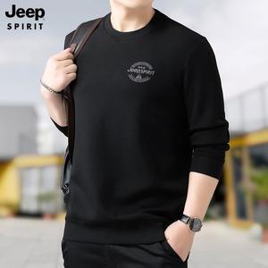 JEEP SPIRIT 남성 깔끔한 라운드넥티 티셔츠 가을 캐주얼 긴팔 티셔츠