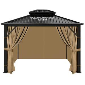 슬래섬 12피트 x 12인치 가제보 커튼 야외 방수, 카키 유니버설 교체 4-패널, 정원용 지퍼가 달린 측벽, 파티오, 마당(전용 커튼)