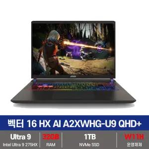 MSI 벡터 16 HX AI A2XWHG-U9 QHD+ Ultra9 RTX5070Ti SSD 1TB+32GB변경+Win11설치 KW