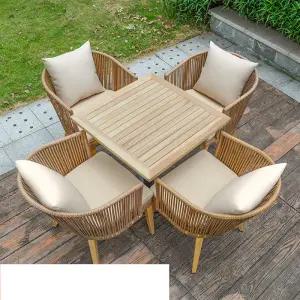 테라스테이블 정원 마당 호텔 라운지 로비 티테이블 원목사각테이블(70x70x75cm)+의자 4개