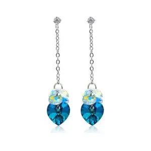 [콩심팥심]바다빛 블루 하트 오스트리아 크리스탈 롱 체인 써지컬 드롭 귀걸이