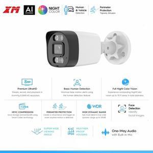 4K Poe 비디오 감시 IP 카메라 Onvif 오디오 48V POE/DC 12V 3MP/4MP/5MP/8MP AI 컬러 야간 총알 방수 보안