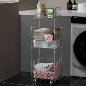 그래도아 스텐빨래바구니3단 올스텐 바퀴 빨래통 철제