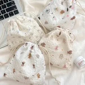 [지앤지] 귀여운 스트링 파우치 생리대 화장품 가방 복주머니 복조리 더스트백 면 린넨