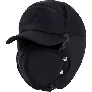 인본트레이트 남성 트래퍼 모자 보온 인조 모피 안감, 트루퍼 에비에이터 모자, 겨울 방풍 이어 플랩 탈착식 따뜻한 마스크, 3 in 1 블랙