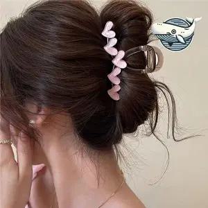 [콩심팥심]여성 하트 장식 올림머리 집게핀 핑크 헤어 헤어클립 똥머리집게핀