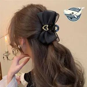[콩심팥심]블랙 리본 헤어핀 여성용 포니테일 장식 머리 똥머리집게핀