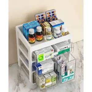 매일약통 정리함 투명 보관통 약장 수납장 영양제 서랍 정리 클래식 중형 화이트 2층