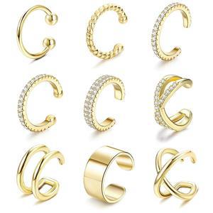 여성용 핀레지오 9Pcs 귀걸이 비 피어싱 18K 금 도금 커프 이어 클립 연골 조절 가능한 가짜