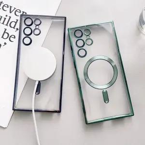 (+카메라보호 강화유리 필름) 맥세이프 케이스 갤럭시 S25 FE 엣지 S24 S23 S22 울트라 플러스 아이폰 17 16 16e 15 14 프로 맥스 메탈 컬러 투명 핸드폰케이스