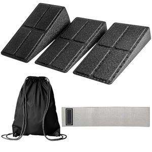 DNC 에센셜 스쿼트 웨지 3종 세트 - 튼튼한 웨지와 캐리백 및 밴드 다목적 블록 3팩 발뒤꿈치 높이 스쿼트를 위한 종아리 올리기 운동용 슬랜트 보드, 요가 블랙