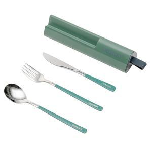 여행 도구 세트, 4개 스테인리스 스틸 재사용 가능한 식기, 캠핑 및 사무실용 휴대용 실버웨어 도시락, 케이스 포함 포크 스푼 나이프