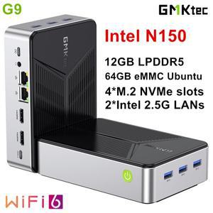GMKtec NAS 미니 소형 PC 방화벽 컴퓨터 G9 인텔 N150 4 베이 M.2 NVMe 슬롯 12G LPDDR5 64GB eMMC 우분투