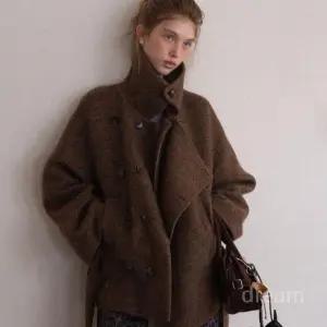 EGGKA 하이넥 루즈핏 코트 빈티지 모직 하프