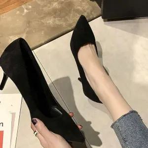 여자 블랙 스틸레토 하이힐 5cm 7cm 정장 면접 구두