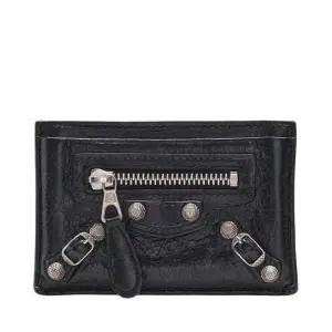 [중고명품] 블랙 레더 은장 여성 카드지갑 285373