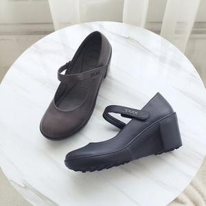 [빅사이즈]양가죽 수제화통굽여성구두 메리제인 웨지힐 펌프스 2color플랫폼슈즈 7cm