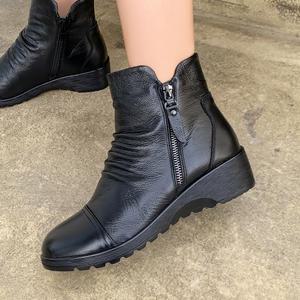 제이슈 천연소가죽 퍼안감 따뜻해요 통굽 앵클 부츠