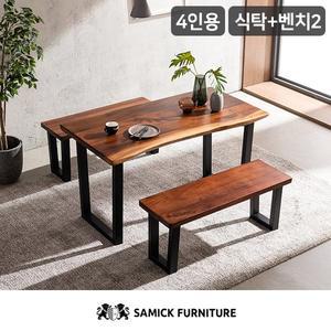 [삼익가구][오직신세계특가]넬리 로즈우드 우드슬랩 4인용 식탁 세트(벤치2개포함)
