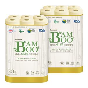 자연보호 천연펄프 대나무 화장지 3겹 30롤 휴지 2개 / 60롤