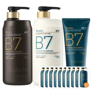 B7 비듬 탈모 샴푸+탈모 헤어팩 1000ml+1000ml+200ml+샴푸10매